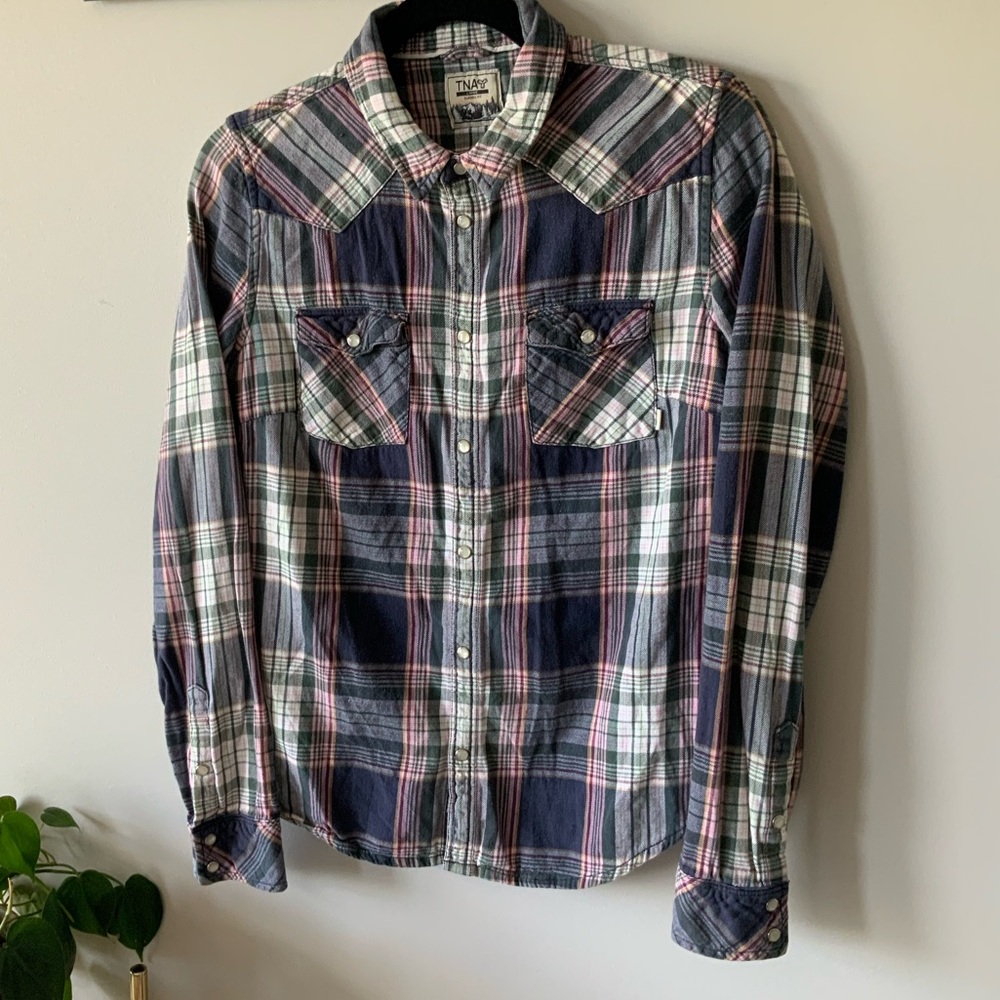 Navy Flannel Button Up